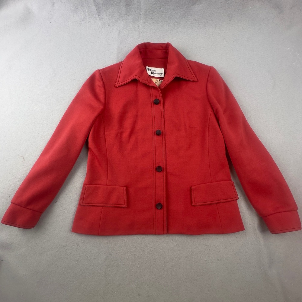 Vintage Ann Murray Red Wool Jacket Womens Cropped Button Front Lined Coat - Picture 2 of 16